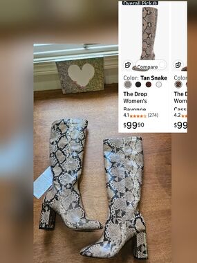 Women's Tall Snake-Print Heeled Boots - Tan Snake